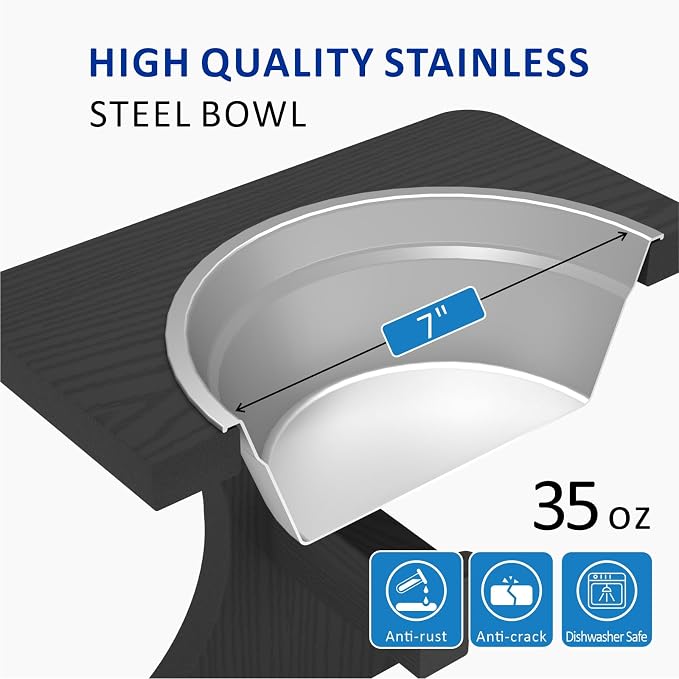 Raised Dog Bowl Stand for Medium Breed, Feeding Station with 35 oz 2 Stainless Steel Bowls & Licking Plate,Dog Food Bowl Black - Image 8