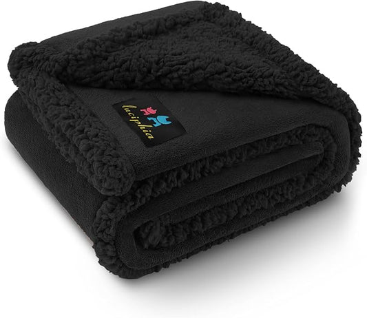 Waterproof Pet Blanket, Liquid Pee Proof Dog Blanket for Sofa Bed Couch, Reversible Sherpa Fleece Furniture Protector Cover for Small Medium Large Dogs Cats, Black Small（40" x 28"） by luciphia