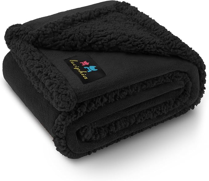 Waterproof Pet Blanket, Liquid Pee Proof Dog Blanket for Sofa Bed Couch, Reversible Sherpa Fleece Furniture Protector Cover for Small Medium Large Dogs Cats, Black Medium（57" x 40"） by luciphia
