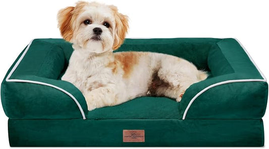 Comfort Expression Orthopedic Dog Bed for Medium Size Dog with Bolster | Waterproof Dog Couch Bed with Washable Cover & Non-Slip Bottom, Supportive Egg Crate Foam Medium Pet Bed, 28x19 Inch by ComfortExpression