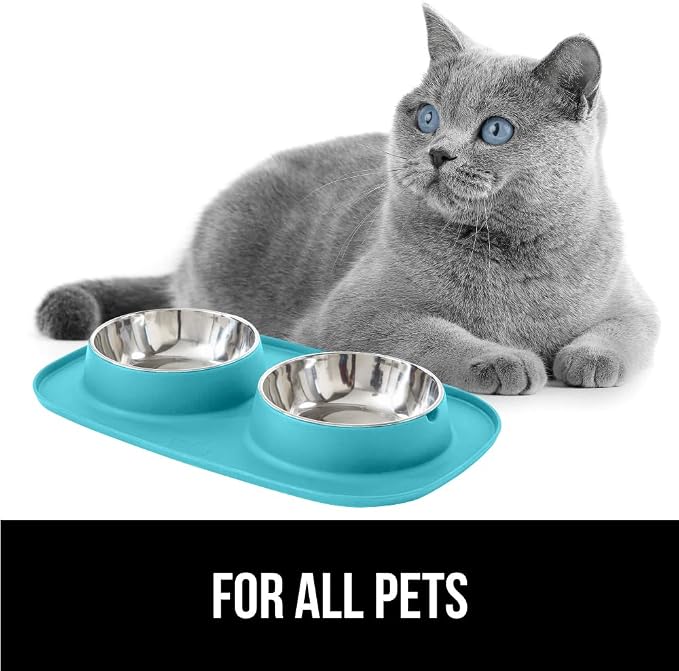 GORILLA GRIP Dog Bowl Set with Slip Resistant Silicone Feeding Mat, 4 Cup, Food Grade 304 Stainless Steel Bowls, BPA Free, High Edge Spill Containment, Dishwasher Safe, Finger Notch Removal, Turquoise - Image 8