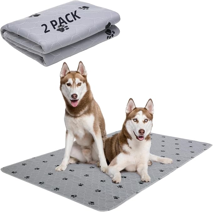PUPTECK Washable Pee Pads for Dogs Dog Training Pads 2 Pack Grey 36x72 in | Reusable Puppy Potty Training Pads Whelping Mat Pet Food Feeding Mat Leakproof Fast Absorption Non-Slip for Couch, Crate by PUPTECK