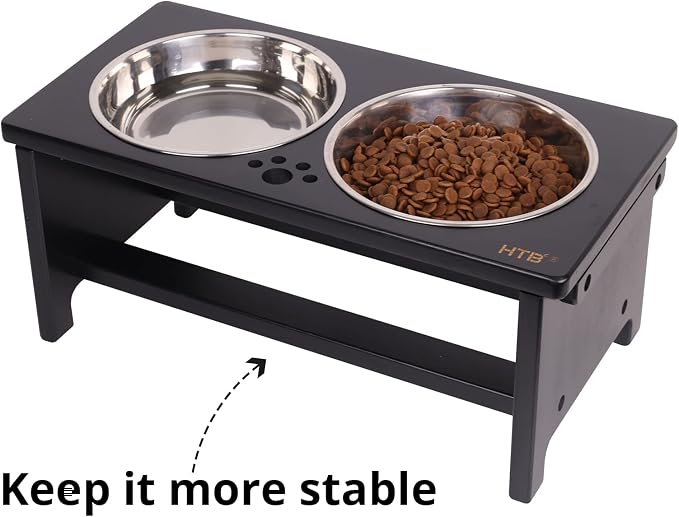 HTB Elevated Dog Bowl Stand with 2 Stainless Steel Bowls-7" H Medium Black | Raised Dog Bowl Stand, 7"tall, 29 Oz Bowls, for Medium Sized Dogs, Pet-safe, Solid Bamboo - Image 4