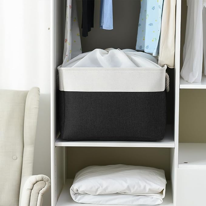 TheWarmHome Organization and Storage for Shelves - Extra Jumbo 3 Pack 20.5x15.7x13.8 inch Fabric Storage Basket for Organizing, Storage Bins for Shoes Towel Blanket (White & Black) - Image 3