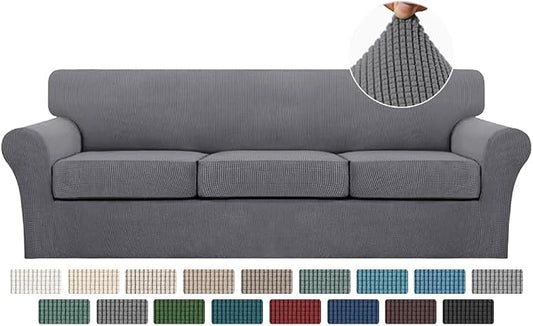 Turquoize 4 Piece Sofa Covers for 3 Cushion Couch Sofa Slipcover Soft Couch Cover for Dogs-Washable Sofa Furniture Covers with 3 Individual Large Cushion Covers, Feature Thick Fabric (XL Sofa, Gray) by Turquoize