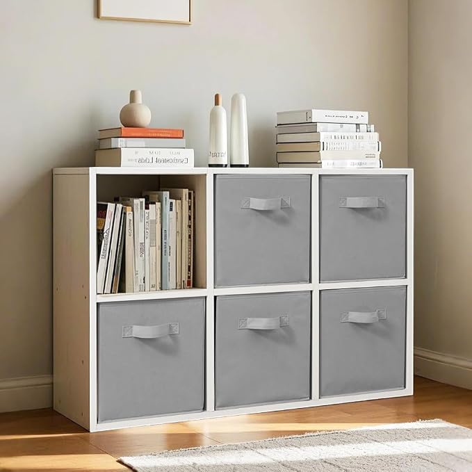 11 Inch Fabric Storage Cubes, Sturdy Foldable Storage Bins, Heavy Duty Cube Organizer for Clothes, Blankets, Shelves, Closets, Bedroom, Living Room, Gray, 6 Pack - Image 5
