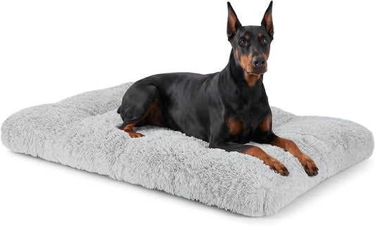 JOEJOY Large Dog Bed Crate Pad, Deluxe Plush Washable Dog Beds Fulffy Soft Kennel Pad Anti-Slip Pet Sleeping Mat for Extra Large Medium Small Dogs, 47" x 29", Grey by JOEJOY