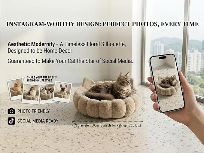 Premium Feline Space 24 Inch Washable Cute Fluffy Large Cat Beds for Indoor Cats, Fuzzy Faux Fur Calming Lounger with Ears, Cozy Warm Pet Nest, Thick Private Fortress - Image 5