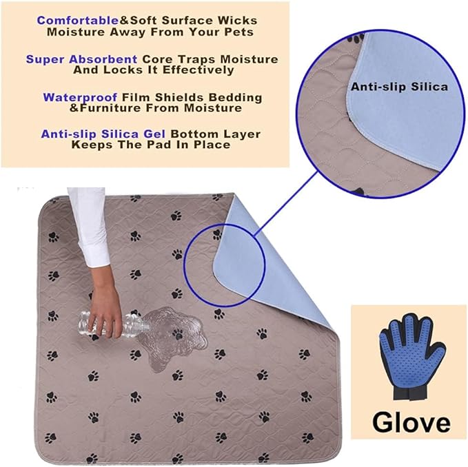 Washable Dog Pee Pads with Puppy Grooming Gloves,Puppy Pads,Reusable Pet Training Pads,Large Dog Pee Pad,Waterproof Pet Pads for Dog Bed Mat,Super Absorbing Whelping Pads - Image 3