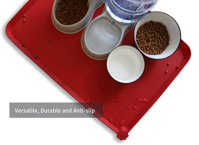 Hoki Found X-Large Silicone Non Slip Pet Feeding Mats - Waterproof Dog Cat Food Mats for Carpet - Classic Red - Image 4