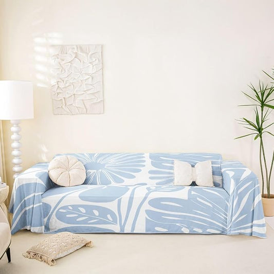 Erosebridal Light Blue Flower Couch Cover Retro Aesthetic Floral Sofa Cover Minimalist Vintage Art Sofa Protector 71" X 150" 70S Modern Abstract Washable Non Slip Couch Protector for Pets, Kids, Dog by Erosebridal