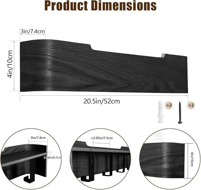 Coat Rack Wall Mount with Hidden Hooks, Wall Hooks with Shelf, Wall Key Holder Mount Wooden Shelf Entryway Hooks for Bedroom Bathroom for Hanging Coats Hats Bags Towels (Black, 5 Hooks) - Image 3