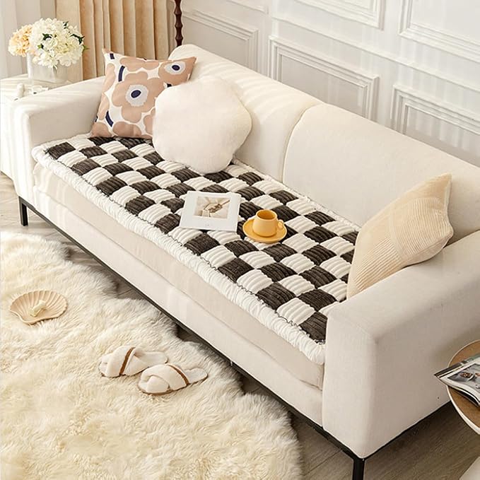 Fuzzy Chic Cotton Protective Couch Cover, Machine Washable & Non-Slip Mat Bed, Cream-Coloured Plaid Pet Mat for Cats & Dogs (Black, 27.6 * 70.9in) - Image 7