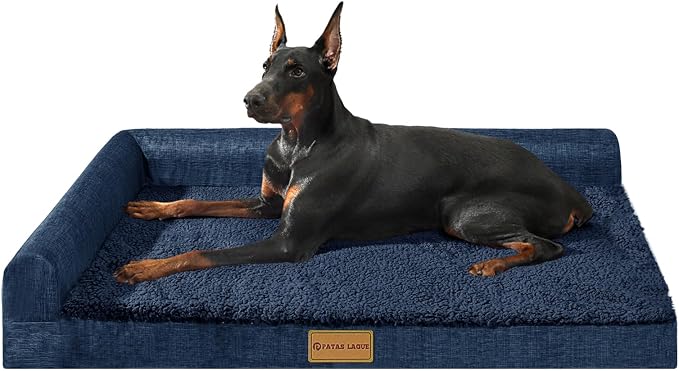 Patas Lague Orthopedic Large Dog Bed Pet Sofa Beds 42''X28''Navy Blue | L Bolster Egg-Crate Foam Dog Couch For Large Sized Dogs, Waterproof Removable Washable Cover, Pet Mat with Nonskid Bottom by PatasLague