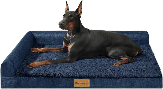 Patas Lague Orthopedic Large Dog Bed Pet Sofa Beds 42''X28''Navy Blue | L Bolster Egg-Crate Foam Dog Couch For Large Sized Dogs, Waterproof Removable Washable Cover, Pet Mat with Nonskid Bottom by PatasLague
