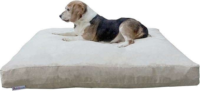 Dogbed4less Medium Memory Foam Dog Bed Pillow with Orthopedic Comfort, Waterproof Liner and Khaki Microsuede Pet Bed Cover 37X27 Inches by Dogbed4less