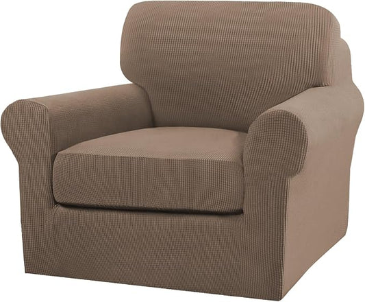Turquoize 2 Piece Chair Covers Armchair Slipcovers for Living Room Armchair Sofa Cover with Individual Cushion Covers Feature Jacquard Fabric (Chair, Macchiato) by Turquoize