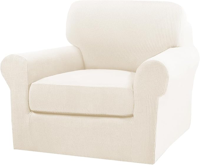 Turquoize 2 Piece Chair Covers Armchair Slipcovers for Living Room Armchair Sofa Cover with Individual Cushion Covers Feature Jacquard Fabric (Chair, Cream) by Turquoize