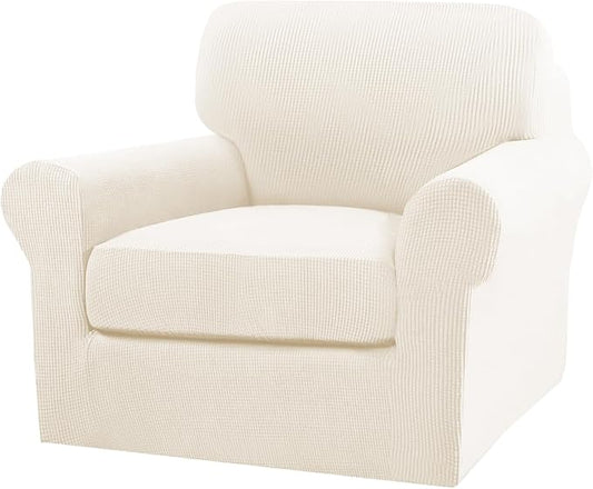 Turquoize 2 Piece Chair Covers Armchair Slipcovers for Living Room Armchair Sofa Cover with Individual Cushion Covers Feature Jacquard Fabric (Chair, Cream) by Turquoize