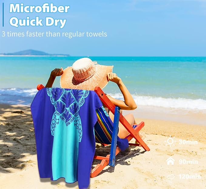 2 Pack Microfiber Lightweight Beach Towel 71"x32" Oversized Extra Large Thin Sand Free Towels Travel Swim Pool Yoga Gym Camping for Adults Women Men Beach Essentials Accessories Vacation Gift - Image 6