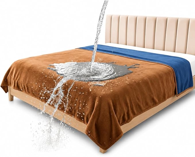Queen Size Waterproof Blanket – Stain-Proof, Spill-Proof Flannel Blanket for Bed, Couch, Kids & Pets Protection, Reversible Splash-Proof Design (Velvet Brown & Twilight Blue, 80x90) by BeddingAid
