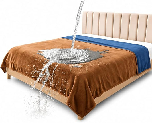 Queen Size Waterproof Blanket – Stain-Proof, Spill-Proof Flannel Blanket for Bed, Couch, Kids & Pets Protection, Reversible Splash-Proof Design (Velvet Brown & Twilight Blue, 80x90) by BeddingAid