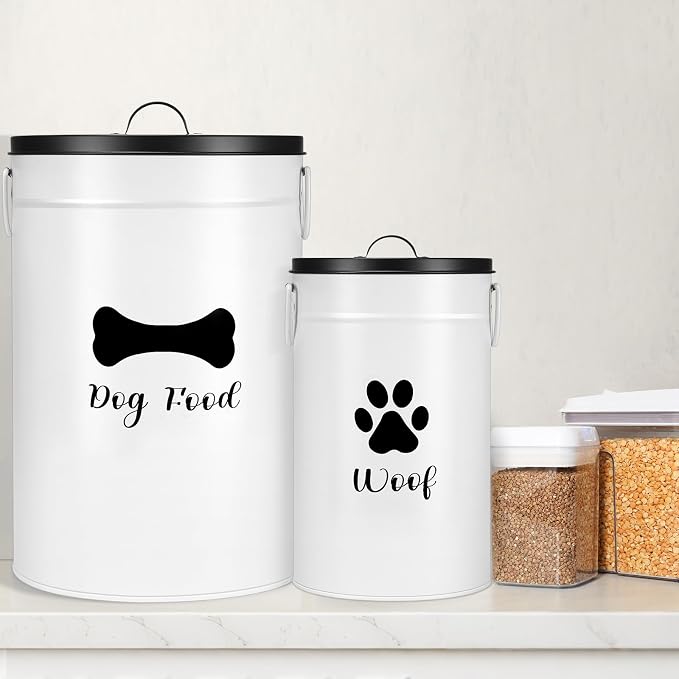 DoubleFill Extra Large 30+14 lb Metal Dog Food Storage Containers Set of 2 Airtight Dog Treat Snack Jars with Lids and Spoon Farm House Style Big Pet Cookie Storage Bin for Kitchen Counter Gift - Image 5