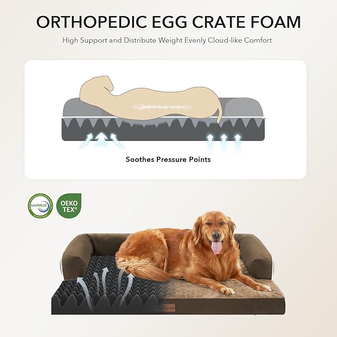 Orthopedic Washable Dog Bed for Extra Large Dogs, 48x30in, Brown | Orthopedic Foam Eases Joint Pressure, Bolsters Supports Head And Neck, Washable Pet Beds, Removable Cover, Non-Slip Bottom - Image 2