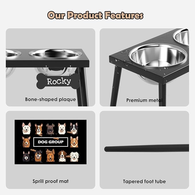 ADENGL Metal Raised Dog Bowl Stand for Large and Medium Dogs, Stronger Elevated Dog Bowls with Sprill Proof Mat, Pet Food & Water Bowls 10" Tall Dogs Feeder (58OZ-Stainless Steel Pet Bowl, Mat-16x24) - Image 4