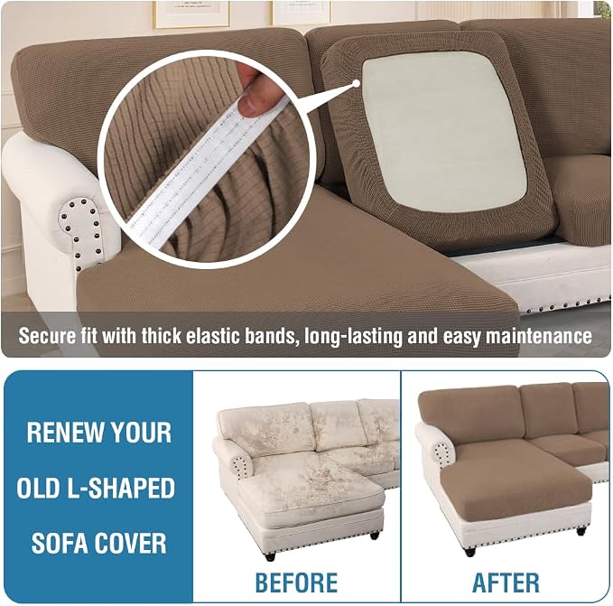 H.VERSAILTEX Sectional Couch Covers 4 Pieces Sofa Seat Cushion Covers L Shape Separate Cushion Couch Chaise Cover for Both Left/Right Sectional Couch (Seat Only: 1 Chaise + 3 Sofa, Macchiato) - Image 6