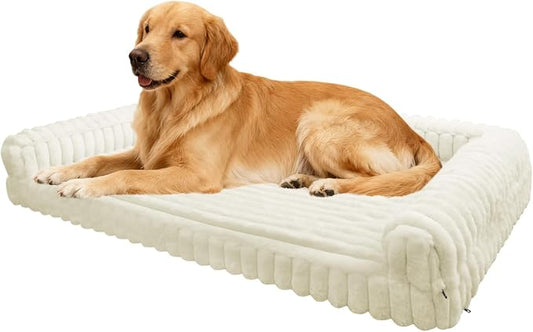 Waterproof Orthopedic Dog Bed for Large Meduim Dogs Beige | Non-Slip Egg-Crate Memory Foam Dog Couch Pet Bed with Sides Removable Washable Cover for Crate by wowohpet