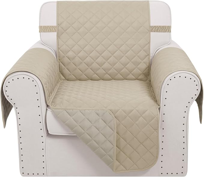 Reversible Recliner Chair Covers, 23" Chair, Sand/Beige | Chair Covers for Living Room with Elastic Straps, Water Repellent, Chair Protectors Covers for Dogs by LuxshareHome