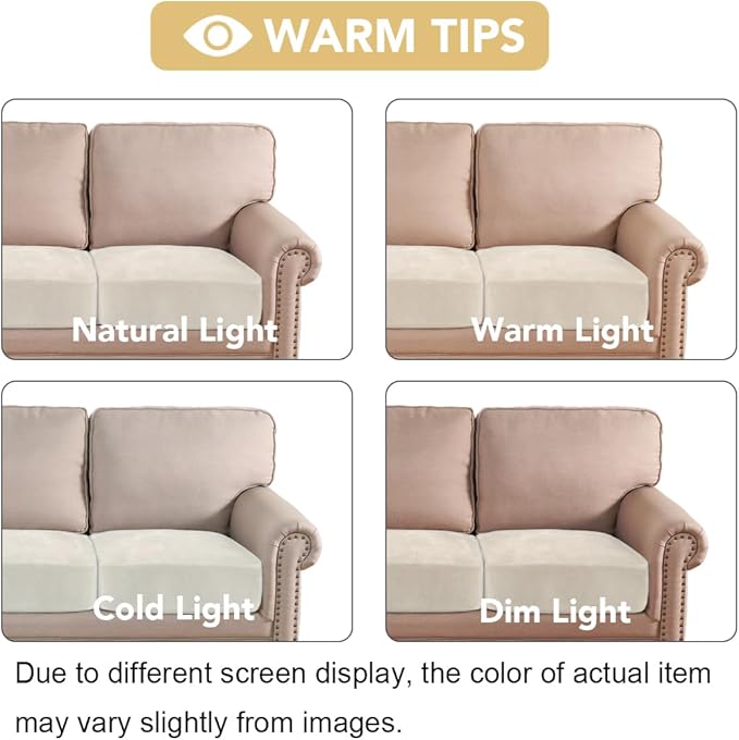 H.VERSAILTEX Velvet Stretch Couch Cushion Cover Plush Cushion Slipcover for Chair Loveseat Sofa Cushion Furniture Protector Seat Cushion Sofa Cover (2 Piece Large Sofa Cushion Covers, Cream) - Image 6