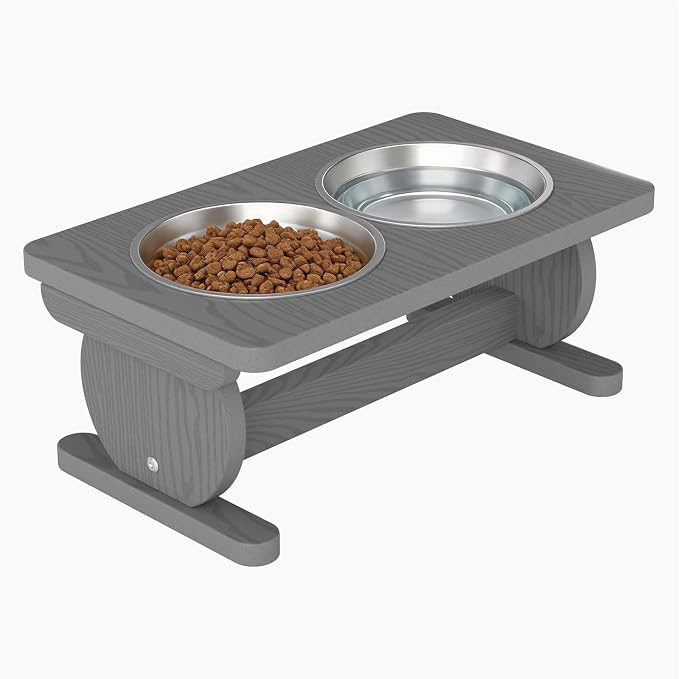 Raised Dog Bowl Stand for Small Sized Breed, Feeding Station with 21 oz 2 Stainless Steel Bowls & Licking Plate,Dog Food Bowl Gray by KETOYARK