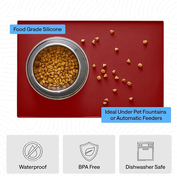 GORILLA GRIP 100% Waterproof Raised Edge BPA Free Silicone Pet Feeding Mat, Dog Cat Food Mats Contain Spills Protects Floors, Placemats for Cats and Dogs Water Bowl, Pets Accessories 32x24 Red - Image 5