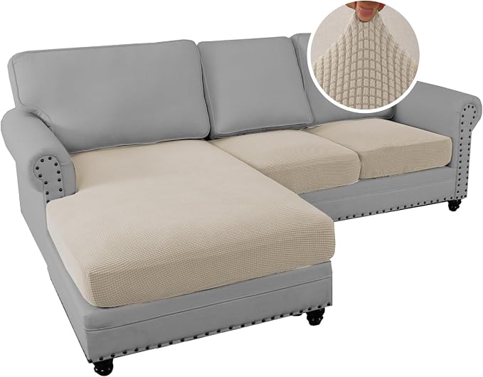H.VERSAILTEX Sectional Couch Covers 3 Pieces Sofa Seat Cushion Covers L Shape Separate Cushion Couch Chaise Cover for Both Left/Right Sectional Couch (Seat Only: 1 Chaise + 2 Sofa, Island Fossi) - Image 2