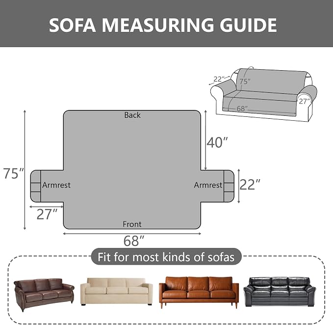 100% Waterproof Couch Cover, Straps&Pockets,pet Friendly,68" Beige | Washable sofa cover, pet-friendly, scratch-resistant furniture protector, quilted sofa cover, reversible, non-slip backing. - Image 2