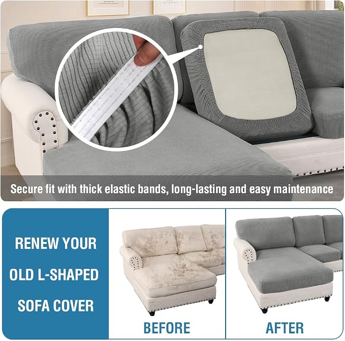 H.VERSAILTEX Sectional Couch Covers 6 Pieces Stretch Sofa Covers for Sectional Sofa Set Separate L Shaped Couch Cover for Both Left/Right Couch (Seat and Back: 1 Chaise + 2 Sofa, Dove) - Image 6