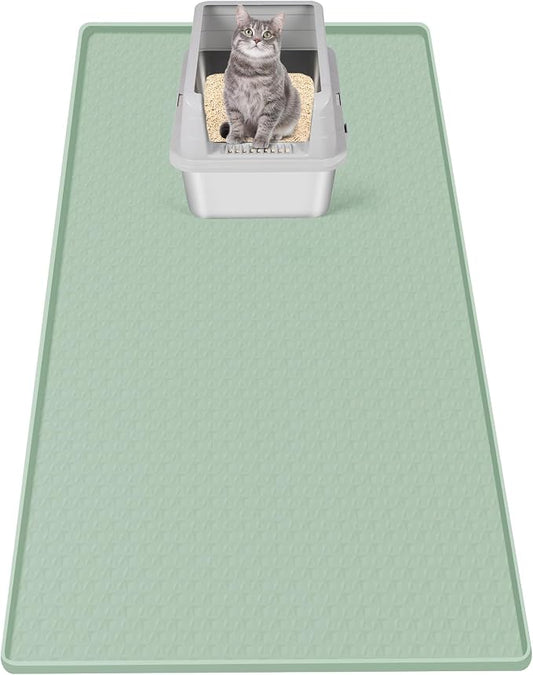 Cat Litter Mat for Litter Box 51"x25.6" Extra Large Silicone Mat, Green | Waterproof Non-Slip Litter Box Mat with Raised Edges, Cat Litter Trapping Mat for Pet, Cat Litter Rug for Floor by Bartuke