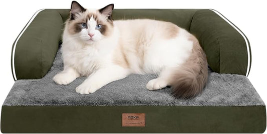 MEKIY Orthopedic Dog Sofa Bed with Bolster for Small Dogs Cats | Pillow Support for Neck Relief, Egg Crate Foam, Waterproof Liner, Anti-Slip Bottom, Removable Bolster Cover, 20 x 15 Inch by Mekiy