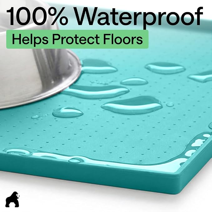 GORILLA GRIP 100% Waterproof Raised Edge BPA Free Silicone Pet Feeding Mat, Dog Cat Food Mats Contain Spills Protects Floors, Placemats for Cats and Dogs Water Bowl, Pets Accessories 23x15 Turquoise - Image 4