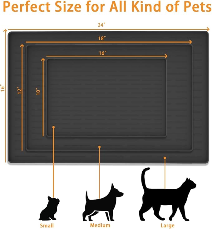 24" x 16" Dog Food Mat, Silicone Pet Mats for Food and Water, Nonslip Pet Feeding Mats for Floors, Dog Cat Bowl Mat with Raised Edges, Light Brown - Image 2