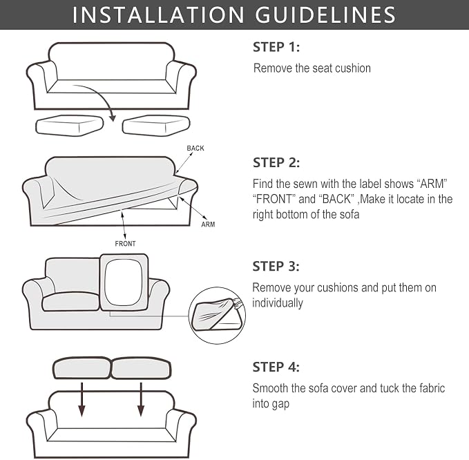 URBANLIFE 3-Piece Stretch Sofa Covers for 2 Cushion Couch, Gray | Super fitted spandex slipcovers for couches. Non-slip elastic bottom. Machine washable furniture protector for kids & pets. - Image 4