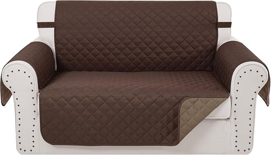 Reversible Loveseat Couch Sofa Covers, 2-Seater, Chocolate | Loveseat Covers for Dogs Water Repellent, Friendly Furniture Protector with Elastic Straps for Living Room by LuxshareHome