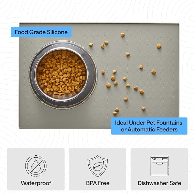 GORILLA GRIP 100% Waterproof Raised Edge BPA Free Silicone Pet Feeding Mat, Dog Cat Food Mats Contain Spills Protects Floors, Placemats for Cats, Dogs Water Bowl, Pets Accessories 26x17 Light Gray - Image 5