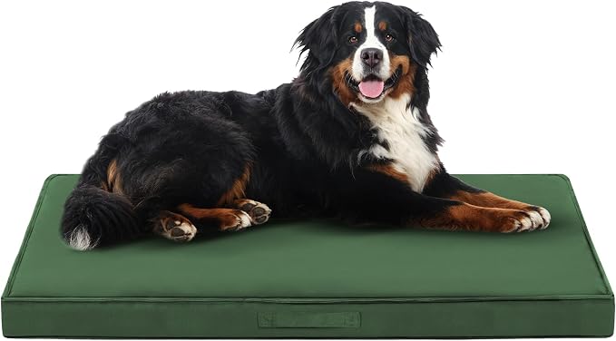 Outdoor Dog Bed Large Sized Dog, XXL Waterproof Dog Bed, 47x29x3.5 Inch, Orthopedic Dog Bed with Removable Washable Cover, Rectangle Egg Crate Foam Pet Bed for Camping, Outside, Dark Green by Aeroluxe