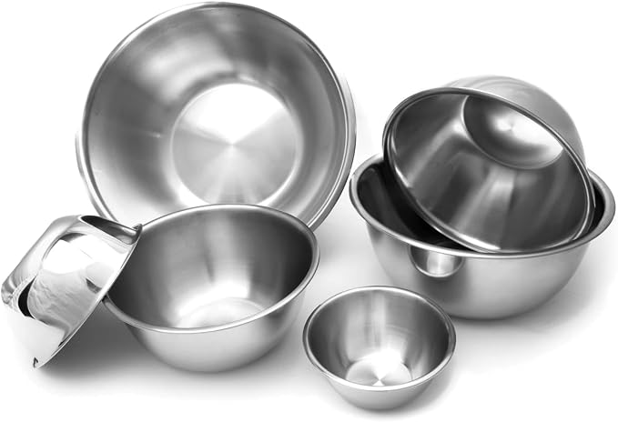 Fox Run 6-Piece Nesting Stainless Steel Polished Mixing Bowls Set | 0.5, 1.25, 2.75, 4.25, 6.25 and 10.75 Quart Mixing Bowl Set | Nesting Bowls For Easy Storage | Durable Stainless Steel Bowls - Image 6
