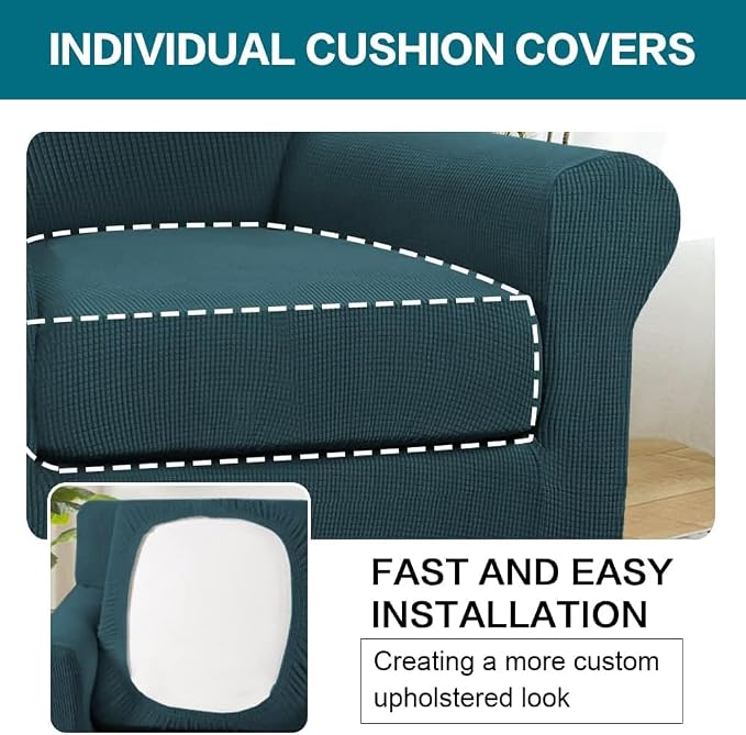 Turquoize 2 Piece Chair Covers Chair Slipcovers for Living Room Armchair Couch Cover Chair Sofa Cover with Individual Cushion Covers Furniture Cover for Chairs Feature Thick Fabric (Chair, Deep Teal) - Image 5