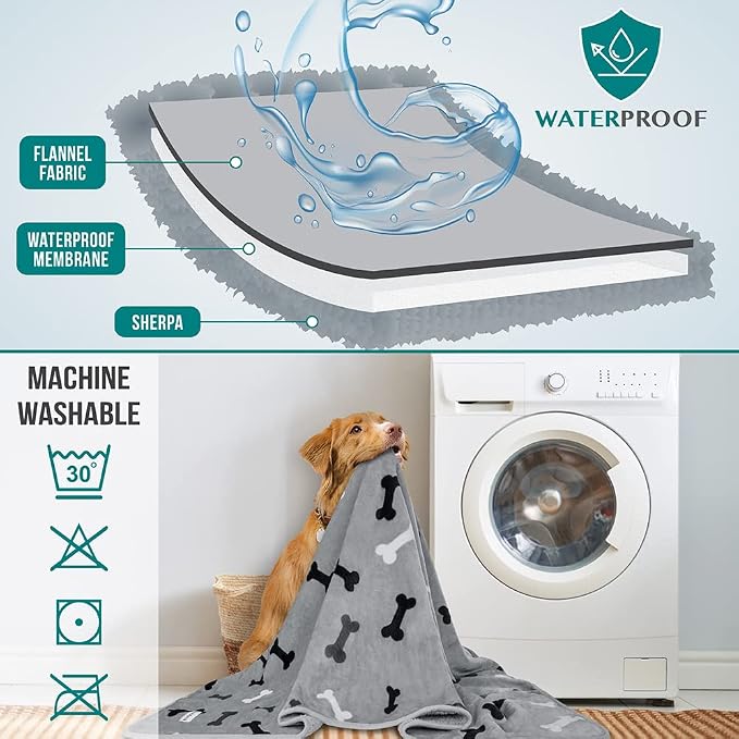 PETAMI Sherpa Fleece Waterproof CAT and Dog Blanket, Bone Gray, Queen - Image 7