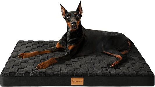 Patas Lague Orthopedic Large Dog Bed Washable Pet Crate Mat 56''X40'' Black | Egg-Crate Foam Dog Couch For Large Sized Dogs, Waterproof Removable Cover, Soft Pet Bed With Nonskid Bottom by PatasLague